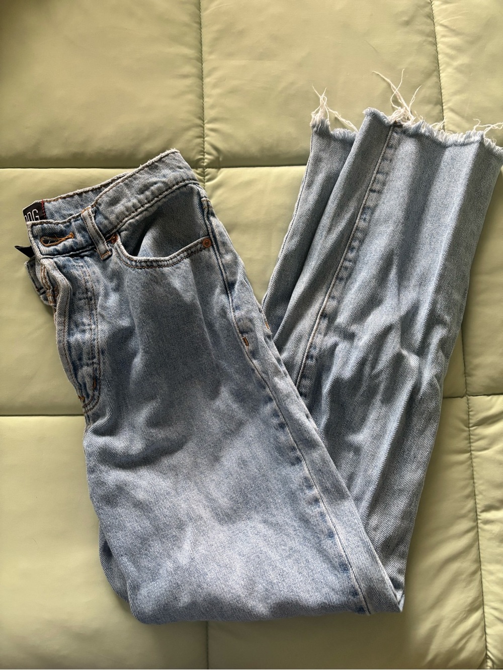 BDG Light Blue Straight Leg Jeans with Raw Hem